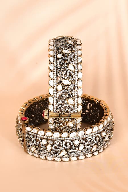 Preeti Mohan Stone Studded Antique Bangles- Set of 2 