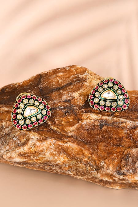 Shop_Preeti Mohan_Multi Color Stones Studded Earrings _at_Aza_Fashions