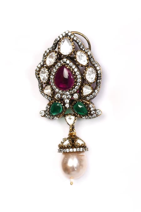 Preeti Mohan_Multi Color Pearls, Stones Studded Drop Earrings _Online_at_Aza_Fashions