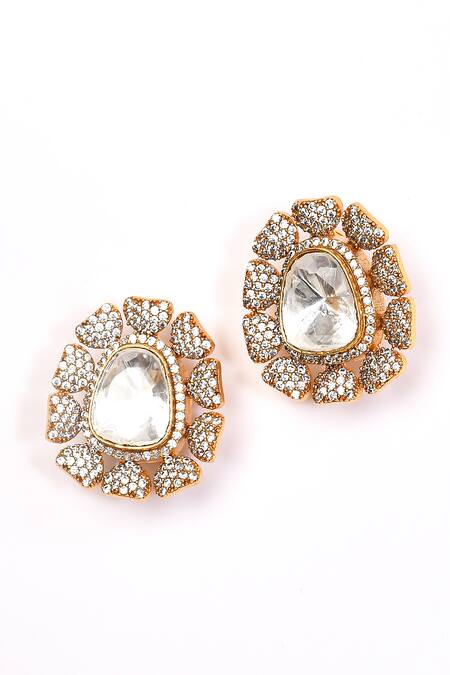 Preeti Mohan_Gold Plated Stones Floral Studded Earrings _Online_at_Aza_Fashions