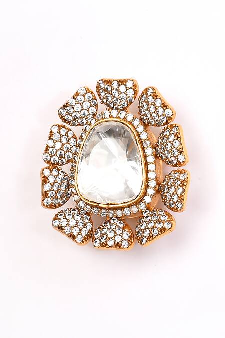 Buy_Preeti Mohan_Gold Plated Stones Floral Studded Earrings _Online_at_Aza_Fashions