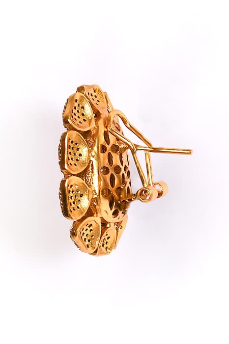 Shop_Preeti Mohan_Gold Plated Stones Floral Studded Earrings _Online_at_Aza_Fashions