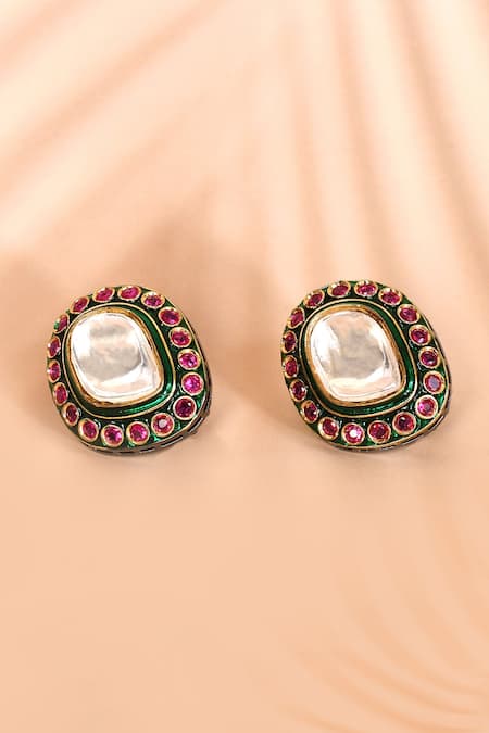 Shop_Preeti Mohan_Red Stones Ruby Studded Earrings _at_Aza_Fashions