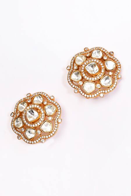 Preeti Mohan_Gold Plated Stones Clear Embellished Studs _Online_at_Aza_Fashions