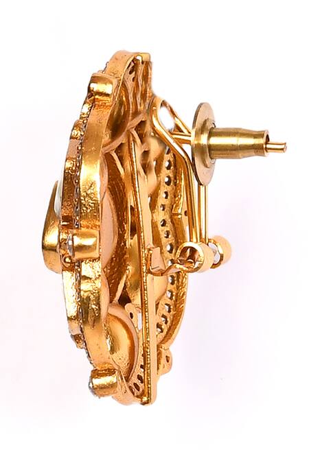 Shop_Preeti Mohan_Gold Plated Stones Clear Embellished Studs _Online_at_Aza_Fashions