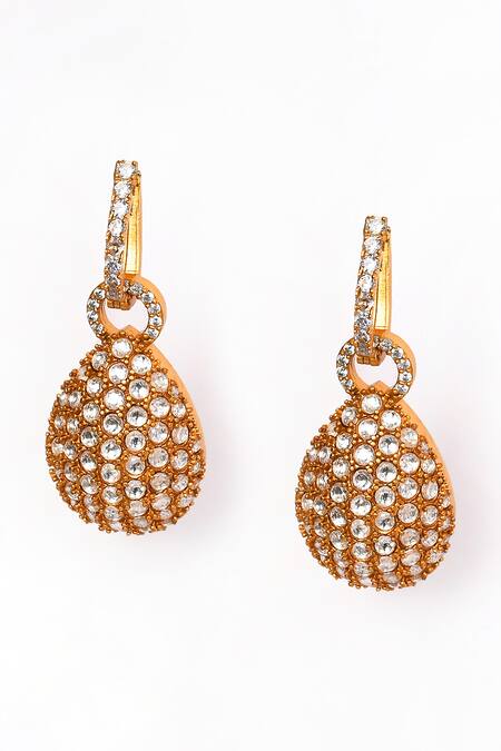 Preeti Mohan_Gold Plated Stones Studded Drop Earrings _Online_at_Aza_Fashions