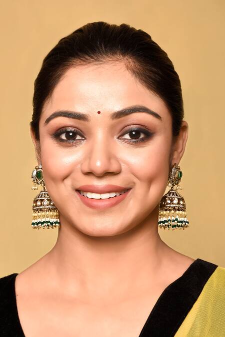 Preeti Mohan_Green Stone Studded Jhumkas _at_Aza_Fashions