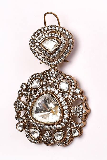 Buy_Preeti Mohan_Gold Plated Stones Studded Dangler Earrings _Online_at_Aza_Fashions