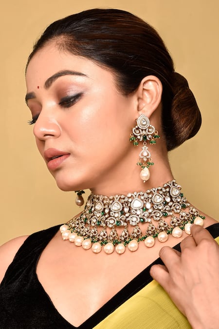Preeti Mohan Stone Studded Floral Pattern Necklace Set 