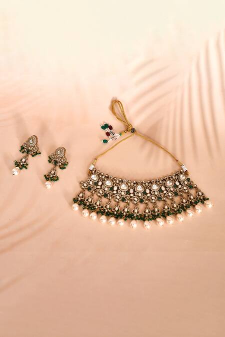 Preeti Mohan Stone Studded Floral Pattern Necklace Set 