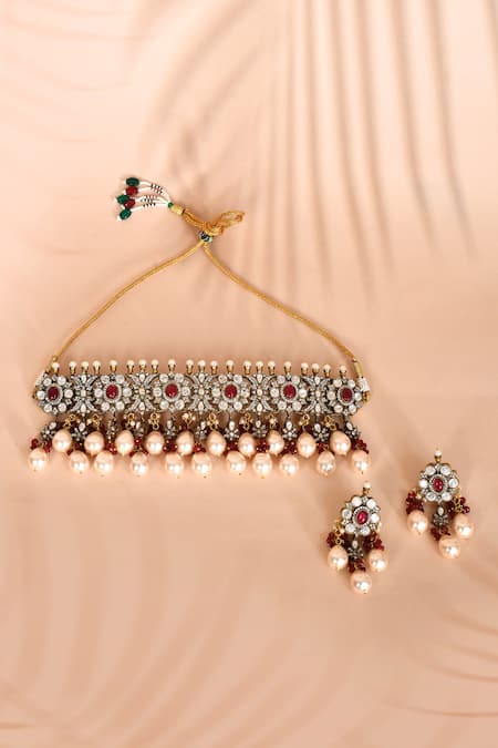 Preeti Mohan Ruby Stone Studded Necklace Set 