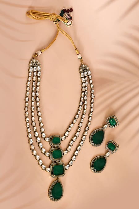 Preeti Mohan Stone Embellished Three-Layer Necklace Set 