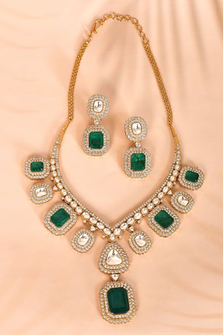 Preeti Mohan Stone Studded Pendant Necklace Set 