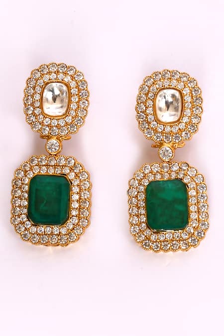 Shop_Preeti Mohan_Green Stones, Crystals Studded Pendant Necklace Set _Online_at_Aza_Fashions