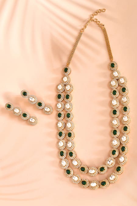 Preeti Mohan Oval Stone Embellished Double Layer Necklace Set 