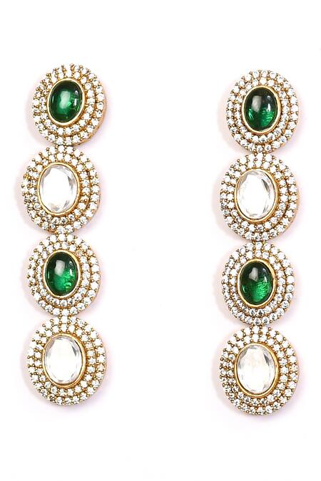 Shop_Preeti Mohan_Green Stones Oval Embellished Double Layer Necklace Set _Online_at_Aza_Fashions