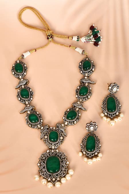 Preeti Mohan Stone Studded Swirl Pattern Necklace Set 