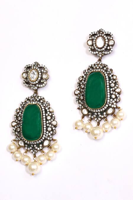 Shop_Preeti Mohan_Green Pearls, Stones Studded Swirl Pattern Necklace Set _Online_at_Aza_Fashions