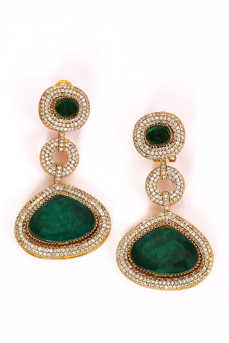 Shop_Preeti Mohan_Green Stones Studded Link Pattern Necklace Set _Online_at_Aza_Fashions