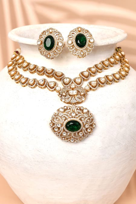 Preeti Mohan Floral Swirl Stone Embellished Necklace Set 