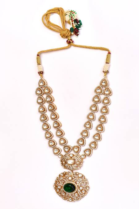 Preeti Mohan_Green Stones Floral Swirl Embellished Necklace Set _Online_at_Aza_Fashions