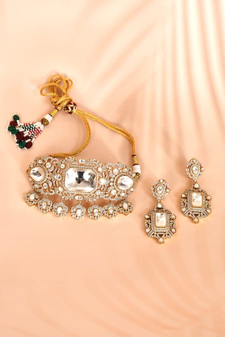Preeti Mohan Clear Stone Studded Choker Necklace Set 