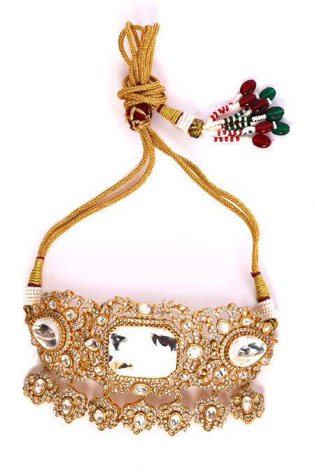 Preeti Mohan_Gold Plated Stones Clear Studded Choker Necklace Set _Online_at_Aza_Fashions