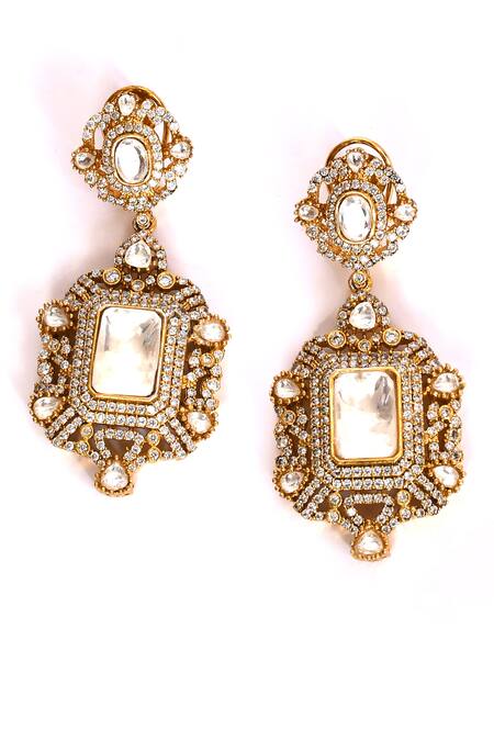 Shop_Preeti Mohan_Gold Plated Stones Clear Studded Choker Necklace Set _Online_at_Aza_Fashions