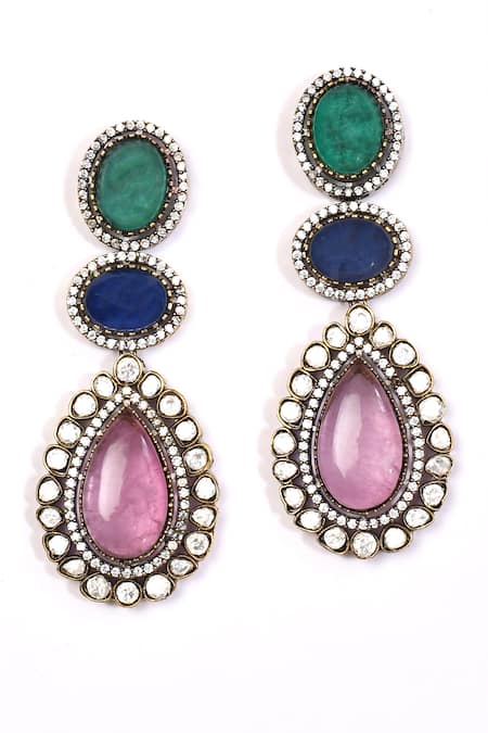 Buy_Preeti Mohan_Multi Color Stones Studded Victorian Necklace Set _Online_at_Aza_Fashions