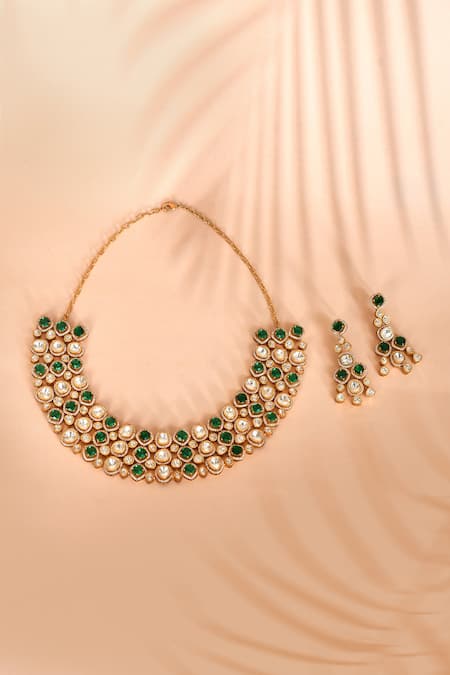 Preeti Mohan Stone Studded Cluster Necklace Set 