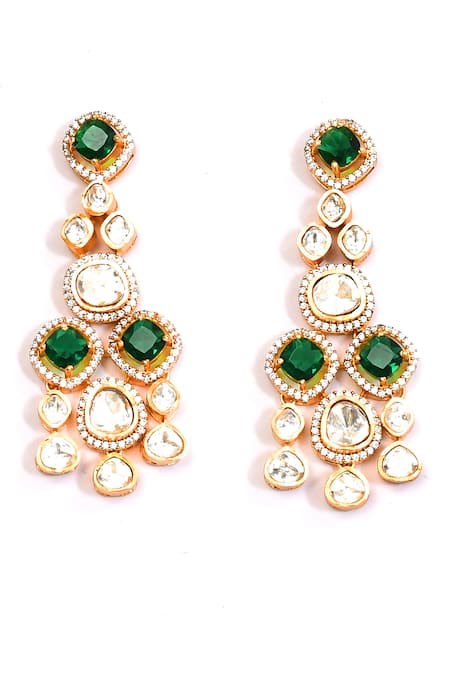 Shop_Preeti Mohan_Green Stones Studded Cluster Necklace Set _Online_at_Aza_Fashions