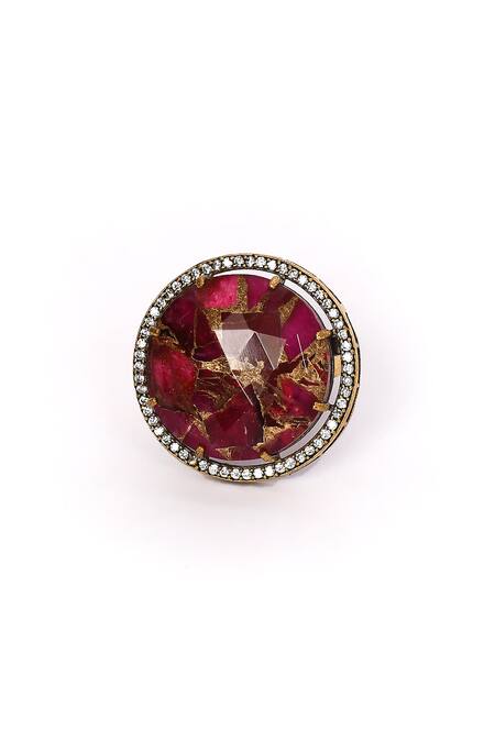 Preeti Mohan_Red Stones Ruby Studded Ring _Online_at_Aza_Fashions