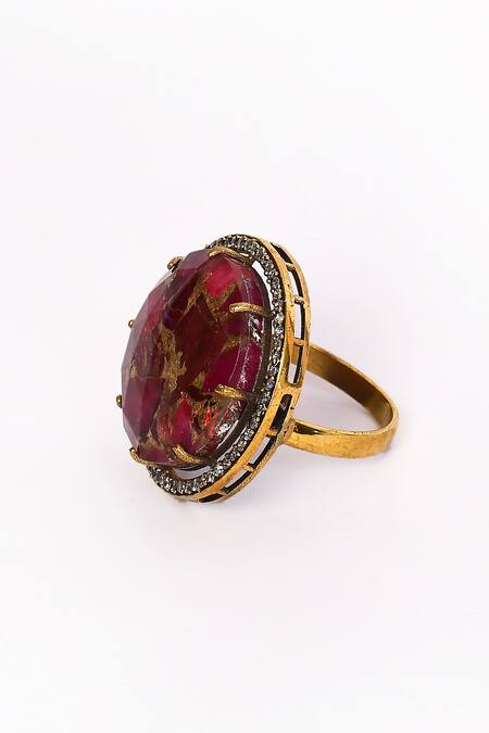 Buy_Preeti Mohan_Red Stones Ruby Studded Ring _Online_at_Aza_Fashions