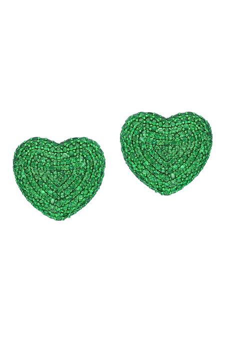 Shop Kaj Fine Jewellery Green Stones 18kt Yellow Gold Tsavorite Heart Studs at Aza Fashions Shop_Kaj Fine Jewellery_Green Stones 18kt Yellow Gold Tsavorite Heart Studs_at_Aza_Fashions