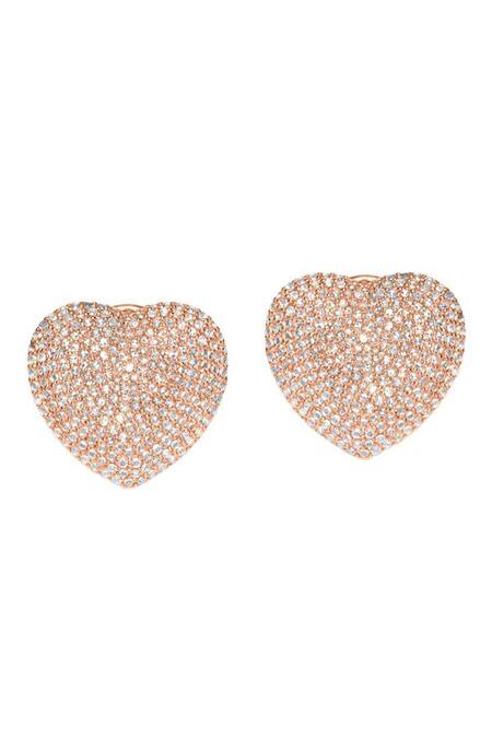 Shop Kaj Fine Jewellery Rose Gold Imitation Diamonds 18kt Yellow Cut Heart Studs at Aza Fashions Shop_Kaj Fine Jewellery_Rose Gold Imitation Diamonds 18kt Yellow Cut Heart Studs_at_Aza_Fashions