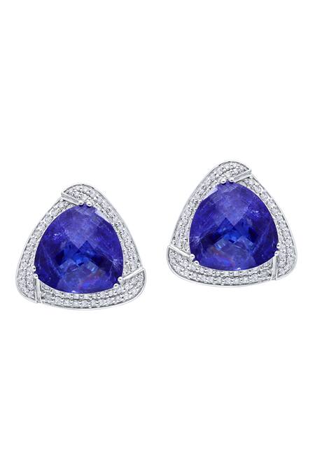 Shop Kaj Fine Jewellery Blue Imitation Diamonds 18kt White Gold Tanzanite And Studs at Aza Fashions Shop_Kaj Fine Jewellery_Blue Imitation Diamonds 18kt White Gold Tanzanite And Studs_at_Aza_Fashions