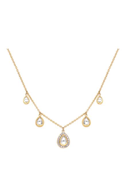 Shop Kaj Fine Jewellery Yellow 18kt Gold Delicate Tear Drop Uncut Diamond Necklace at Aza Fashions Shop_Kaj Fine Jewellery_Yellow 18kt Gold Delicate Tear Drop Uncut Diamond Necklace_at_Aza_Fashions
