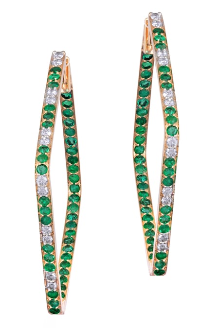 KAJ Fine Jewellery Green Full Cut Diamonds 18kt Yellow Gold Rhombus Hoops