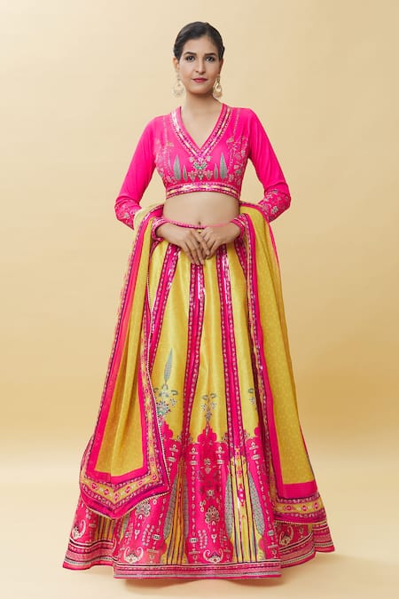 Samyukta Singhania Blossom Art Print Embroidered Lehenga Set 