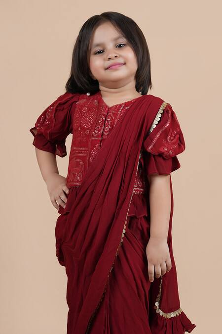 Shop Shining Kanika Maroon Georgette Embroidered Sequin Top Saree Set Online at Aza Fashions Shop_Shining Kanika_Maroon Georgette Embroidered Sequin Top Saree Set_Online_at_Aza_Fashions