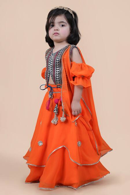 Shining Kanika_Orange Georgette Embroidered Sequin Top Layered Lehenga Set_Online_at_Aza_Fashions