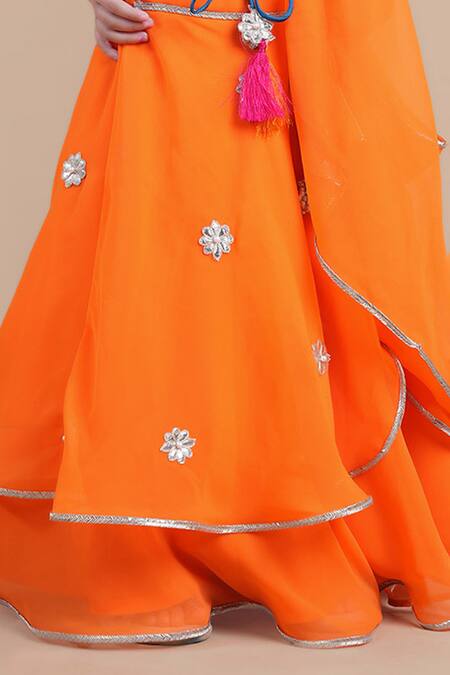 Shining Kanika_Orange Georgette Embroidered Sequin Top Layered Lehenga Set_at_Aza_Fashions
