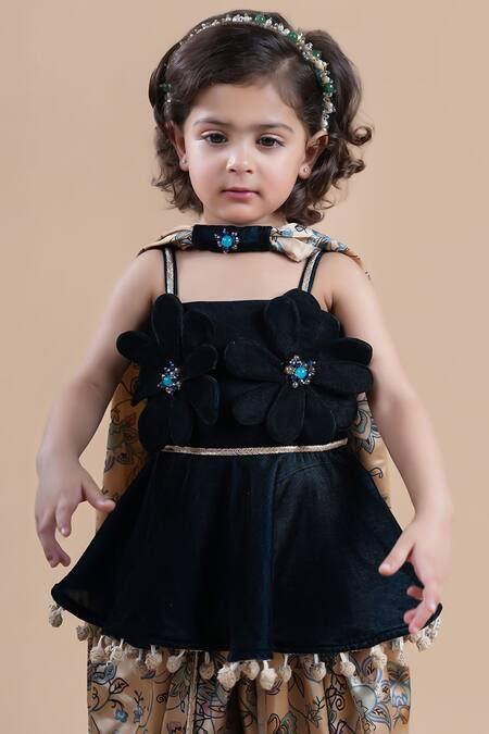 Buy_Shining Kanika_Multi Color Peplum Top Velvet Applique Dhoti Pant Set_Online_at_Aza_Fashions