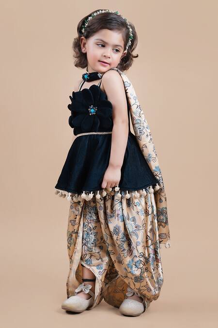 Shop_Shining Kanika_Multi Color Peplum Top Velvet Applique Dhoti Pant Set_Online_at_Aza_Fashions