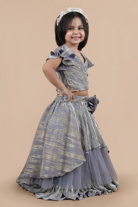 Buy_Shining Kanika_Grey Pelted Crepe Embroidered Bead Embellished Blouse Layered Lehenga Set_Online_at_Aza_Fashions