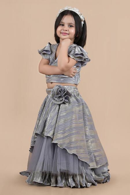 Shop_Shining Kanika_Grey Pelted Crepe Embroidered Bead Embellished Blouse Layered Lehenga Set_Online_at_Aza_Fashions