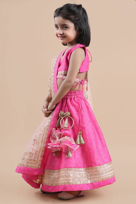 Shop_Shining Kanika_Pink Chanderi Embroidered Sequin Bandhani Pattern Lehenga Set_Online_at_Aza_Fashions