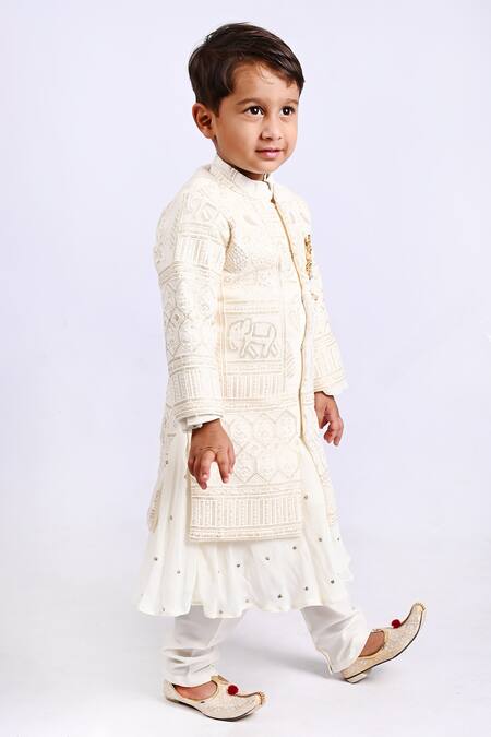Shining Kanika_Ivory Georgette Embroidered Sequin Sherwani Set_Online_at_Aza_Fashions