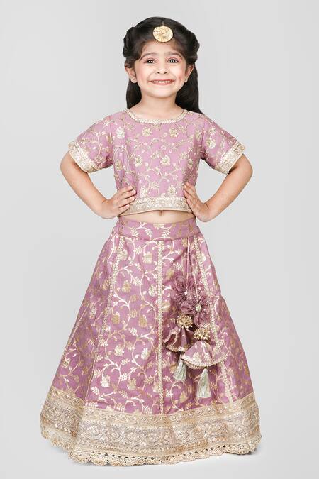Buy Shining Kanika Purple Chanderi, Cotton Embroidery Mughal Fleur Lehenga Blouse Set Online at Aza Fashions Buy_Shining Kanika_Purple Chanderi, Cotton Embroidery Mughal Fleur Lehenga Blouse Set _Online_at_Aza_Fashions