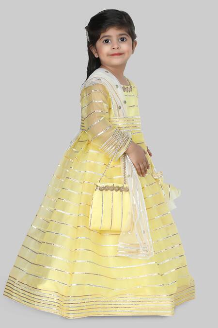 Shining Kanika Yellow Organza Embellished Gota Striped Anarkali Dupatta Set Online at Aza Fashions Shining Kanika_Yellow Organza Embellished Gota Striped Anarkali Dupatta Set_Online_at_Aza_Fashions